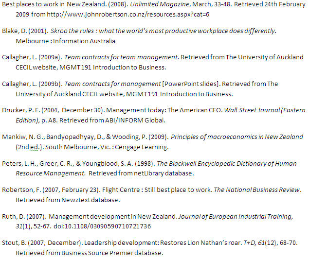 An example of a Reference List
